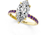 Yellow gold Marquise Cut Diamond Solitaire Ring with Round with Amethyst side stone Pavé Band and Prong Setting_13