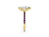 Yellow gold Marquise Cut Diamond Solitaire Ring with Round with Amethyst side stone Pavé Band and Prong Setting_14