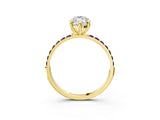 Yellow gold Marquise Cut Diamond Solitaire Ring with Round with Amethyst side stone Pavé Band and Prong Setting_15