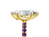 Yellow gold Marquise Cut Diamond Solitaire Ring with Round with Amethyst side stone Pavé Band and Prong Setting_17