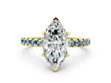Yellow gold Marquise Cut Diamond Solitaire Ring with Round with Aquamarine side stone Pavé Band and Four-Prong Setting_36
