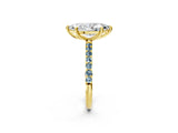 Yellow gold Marquise Cut Diamond Solitaire Ring with Round with Aquamarine side stone Pavé Band and Prong Setting_26