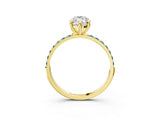 Yellow gold Marquise Cut Diamond Solitaire Ring with Round with Aquamarine side stone Pavé Band and Prong Setting_27