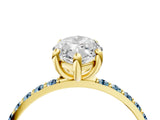 Yellow gold Marquise Cut Diamond Solitaire Ring with Round with Aquamarine side stone Pavé Band and Prong Setting_28