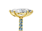Yellow gold Marquise Cut Diamond Solitaire Ring with Round with Aquamarine side stone Pavé Band and Prong Setting_29