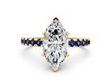 Yellow gold Marquise Cut Diamond Solitaire Ring with Round with Blue Sapphire side stone Pavé Band and Four-Prong Setting_36