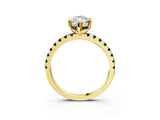 Yellow gold Marquise Cut Diamond Solitaire Ring with Round with Blue Sapphire side stone Pavé Band and Four-Prong Setting_39