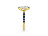 Yellow gold Marquise Cut Diamond Solitaire Ring with Round with Blue Sapphire side stone Pavé Band and Prong Setting_14