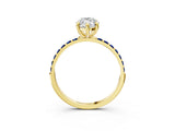 Yellow gold Marquise Cut Diamond Solitaire Ring with Round with Blue Sapphire side stone Pavé Band and Prong Setting_15