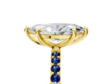 Yellow gold Marquise Cut Diamond Solitaire Ring with Round with Blue Sapphire side stone Pavé Band and Prong Setting_17
