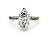 Yellow gold Marquise Cut Diamond Solitaire Ring with Round with Blue Topaz side stone Pavé Band and Four-Prong Setting_36