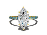 Yellow gold Marquise Cut Diamond Solitaire Ring with Round with Blue Topaz side stone Pavé Band and Prong Setting_12