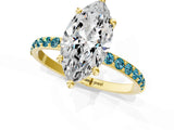 Yellow gold Marquise Cut Diamond Solitaire Ring with Round with Blue Topaz side stone Pavé Band and Prong Setting_13