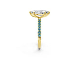 Yellow gold Marquise Cut Diamond Solitaire Ring with Round with Blue Topaz side stone Pavé Band and Prong Setting_14