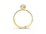 Yellow gold Marquise Cut Diamond Solitaire Ring with Round with Blue Topaz side stone Pavé Band and Prong Setting_15