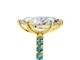 Yellow gold Marquise Cut Diamond Solitaire Ring with Round with Blue Topaz side stone Pavé Band and Prong Setting_17