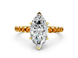 Yellow gold Marquise Cut Diamond Solitaire Ring with Round with Citrine side stone Pavé Band and Four-Prong Setting_36