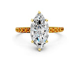 Yellow gold Marquise Cut Diamond Solitaire Ring with Round with Citrine side stone Pavé Band and Prong Setting_12