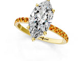 Yellow gold Marquise Cut Diamond Solitaire Ring with Round with Citrine side stone Pavé Band and Prong Setting_13