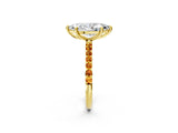 Yellow gold Marquise Cut Diamond Solitaire Ring with Round with Citrine side stone Pavé Band and Prong Setting_14