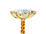 Yellow gold Marquise Cut Diamond Solitaire Ring with Round with Citrine side stone Pavé Band and Prong Setting_17