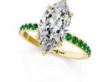 Yellow gold Marquise Cut Diamond Solitaire Ring with Round with Emerald side stone Pavé Band and Prong Setting_25