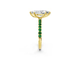 Yellow gold Marquise Cut Diamond Solitaire Ring with Round with Emerald side stone Pavé Band and Prong Setting_26