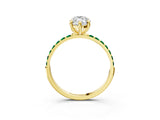 Yellow gold Marquise Cut Diamond Solitaire Ring with Round with Emerald side stone Pavé Band and Prong Setting_27
