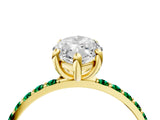 Yellow gold Marquise Cut Diamond Solitaire Ring with Round with Emerald side stone Pavé Band and Prong Setting_28