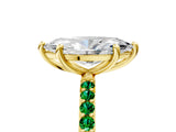 Yellow gold Marquise Cut Diamond Solitaire Ring with Round with Emerald side stone Pavé Band and Prong Setting_29