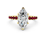 Yellow gold Marquise Cut Diamond Solitaire Ring with Round with Garnet side stone Pavé Band and Four-Prong Setting_36