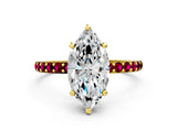 Yellow gold Marquise Cut Diamond Solitaire Ring with Round with Garnet side stone Pavé Band and Prong Setting_24