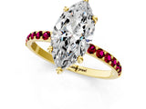 Yellow gold Marquise Cut Diamond Solitaire Ring with Round with Garnet side stone Pavé Band and Prong Setting_25