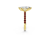 Yellow gold Marquise Cut Diamond Solitaire Ring with Round with Garnet side stone Pavé Band and Prong Setting_26