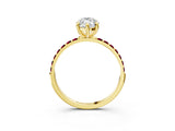 Yellow gold Marquise Cut Diamond Solitaire Ring with Round with Garnet side stone Pavé Band and Prong Setting_27