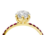 Yellow gold Marquise Cut Diamond Solitaire Ring with Round with Garnet side stone Pavé Band and Prong Setting_28
