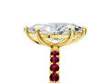 Yellow gold Marquise Cut Diamond Solitaire Ring with Round with Garnet side stone Pavé Band and Prong Setting_29