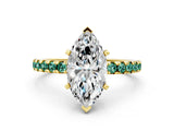 Yellow gold Marquise Cut Diamond Solitaire Ring with Round with Green Sapphire side stone Pavé Band and Four-Prong Setting_36