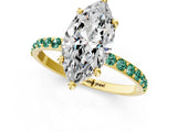 Yellow gold Marquise Cut Diamond Solitaire Ring with Round with Green Sapphire side stone Pavé Band and Prong Setting_1