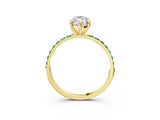 Yellow gold Marquise Cut Diamond Solitaire Ring with Round with Green Sapphire side stone Pavé Band and Prong Setting_3