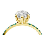 Yellow gold Marquise Cut Diamond Solitaire Ring with Round with Green Sapphire side stone Pavé Band and Prong Setting_4