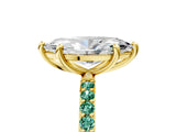 Yellow gold Marquise Cut Diamond Solitaire Ring with Round with Green Sapphire side stone Pavé Band and Prong Setting_5