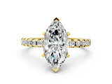 Yellow gold Marquise Cut Diamond Solitaire Ring with Round with Moissanite side stone Pavé Band and Four-Prong Setting_36