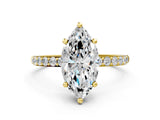 Yellow gold Marquise Cut Diamond Solitaire Ring with Round with Moissanite side stone Pavé Band and Prong Setting_12