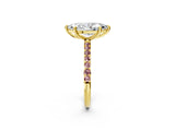 Yellow gold Marquise Cut Diamond Solitaire Ring with Round with Morganite side stone Pavé Band and Prong Setting_14