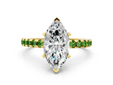 Yellow gold Marquise Cut Diamond Solitaire Ring with Round with Peridot side stone Pavé Band and Four-Prong Setting_36