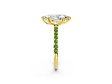 Yellow gold Marquise Cut Diamond Solitaire Ring with Round with Peridot side stone Pavé Band and Prong Setting_2