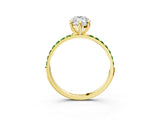 Yellow gold Marquise Cut Diamond Solitaire Ring with Round with Peridot side stone Pavé Band and Prong Setting_3