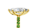 Yellow gold Marquise Cut Diamond Solitaire Ring with Round with Peridot side stone Pavé Band and Prong Setting_5