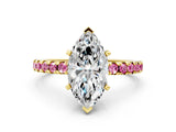 Yellow gold Marquise Cut Diamond Solitaire Ring with Round with Pink Sapphire side stone Pavé Band and Four-Prong Setting_36